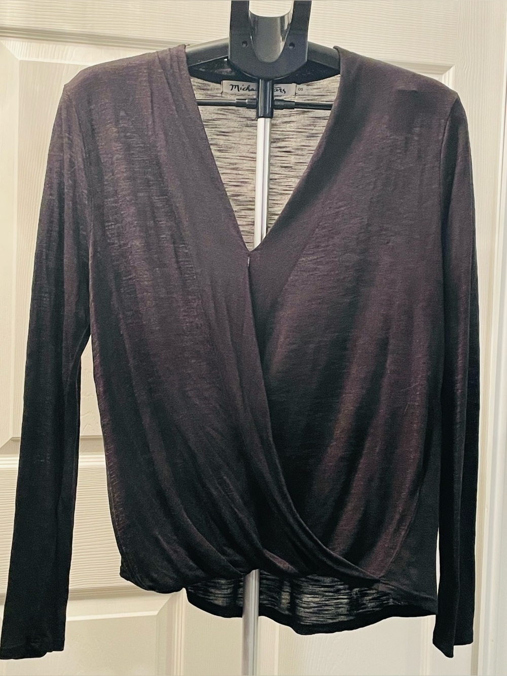 Michael Stars Black Faux-Wrap Long Sleeve Top